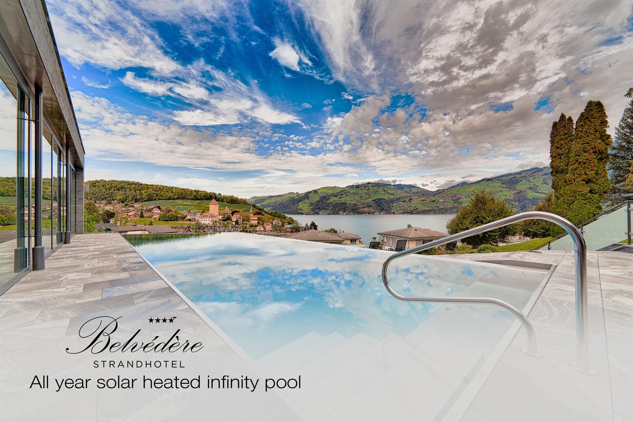 All year solar heated infinity pool