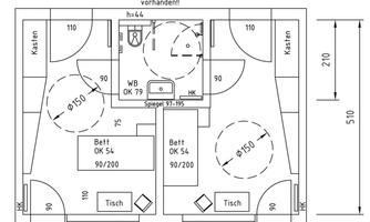 A floor plan drawing of a building with two rooms. Room 2A and 2B are marked, including furniture and terrace area.