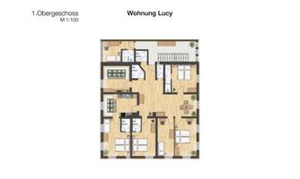 This layout shows the floor plan of Lucy's apartment on the first floor. The plan includes several rooms, including a living room, kitchen area, and bedroom.