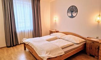 Double room with refrigerator and seating area