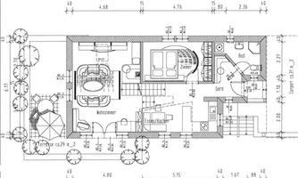 A floor plan of a house with various rooms such as living room, bedroom, and bathroom. The plan also shows the layout of windows and doors.