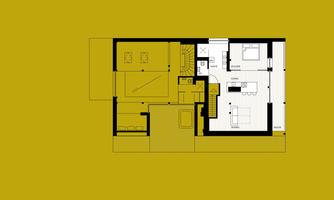 A floor plan of a modern house. The plan shows different rooms such as living room, kitchen, and entrance area.