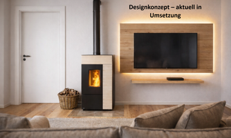 A modern living room with a fireplace and a television on the wall. The room has a cozy atmosphere with neutral colors and warm lighting.