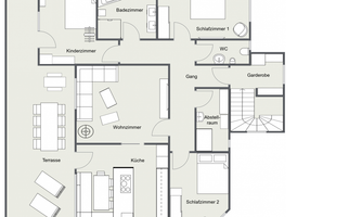 A floor plan of a house with various rooms, including living room, kitchen, bedroom, and bathroom. The arrangement is clear and well-organized.