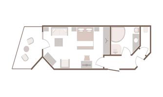A floor plan of an apartment with one bedroom, one bathroom, and a living area. The rooms are clearly arranged and simply designed.