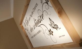 A decorative Wall art with an inspiring quote in elegant font. It features motifs of nature and butterflies.