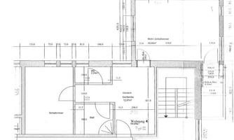 A floor plan of an apartment with various rooms, including a bedroom, bathroom, and a hallway. The dimensions of each room are clearly indicated.