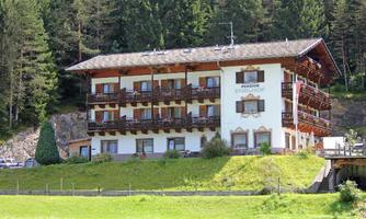 A cozy guesthouse surrounded by trees and meadows. The clear sky and nature create an inviting atmosphere.