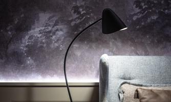 Modern, with leather, glass, and stone accents
