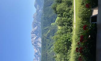 Direct view of the Dachstein and the surrounding mountains.
