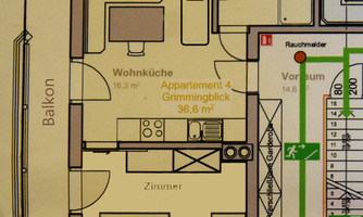 An apartment with a living kitchen and a bathroom. The layout shows the distribution of rooms and their dimensions.