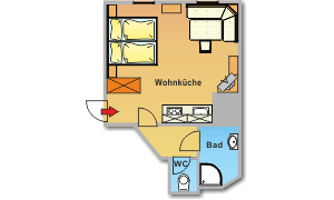 A simple layout with a living kitchen, two bedrooms, and a bathroom. The floor plan is clear and well-structured.