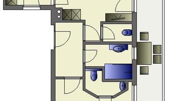 An overview of the floor plan of an apartment with multiple rooms. The rooms are clearly arranged, including a living room, bedroom, and kitchen.