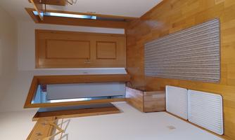 A bright hallway with wooden details and a large mirror. Coat hooks hang on the walls, and the floor is covered with a carpet.