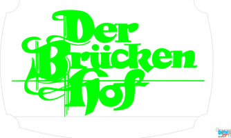 A bright green logo with the text "Der Brückenhof". The lettering is artistically designed and stands out clearly from the background.