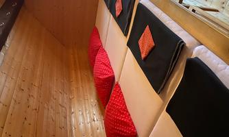 Our cozy bunk beds are equipped with pillows and wool blankets.  
Each bed has its own storage drawer for stowing away belongings.