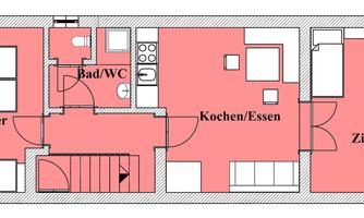 A floor plan of an apartment with several rooms. The areas are clearly marked, including kitchen, bathroom, and bedroom.