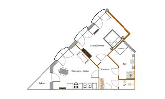 The simple floor plan drawing of the apartment.
