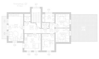 A floor plan of a house with several rooms. The individual rooms are labeled and show the arrangement of the living space.