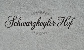 An elegant font with the text "Schwarzkogler Hof" on a gray wall. The font is curved and decorative.