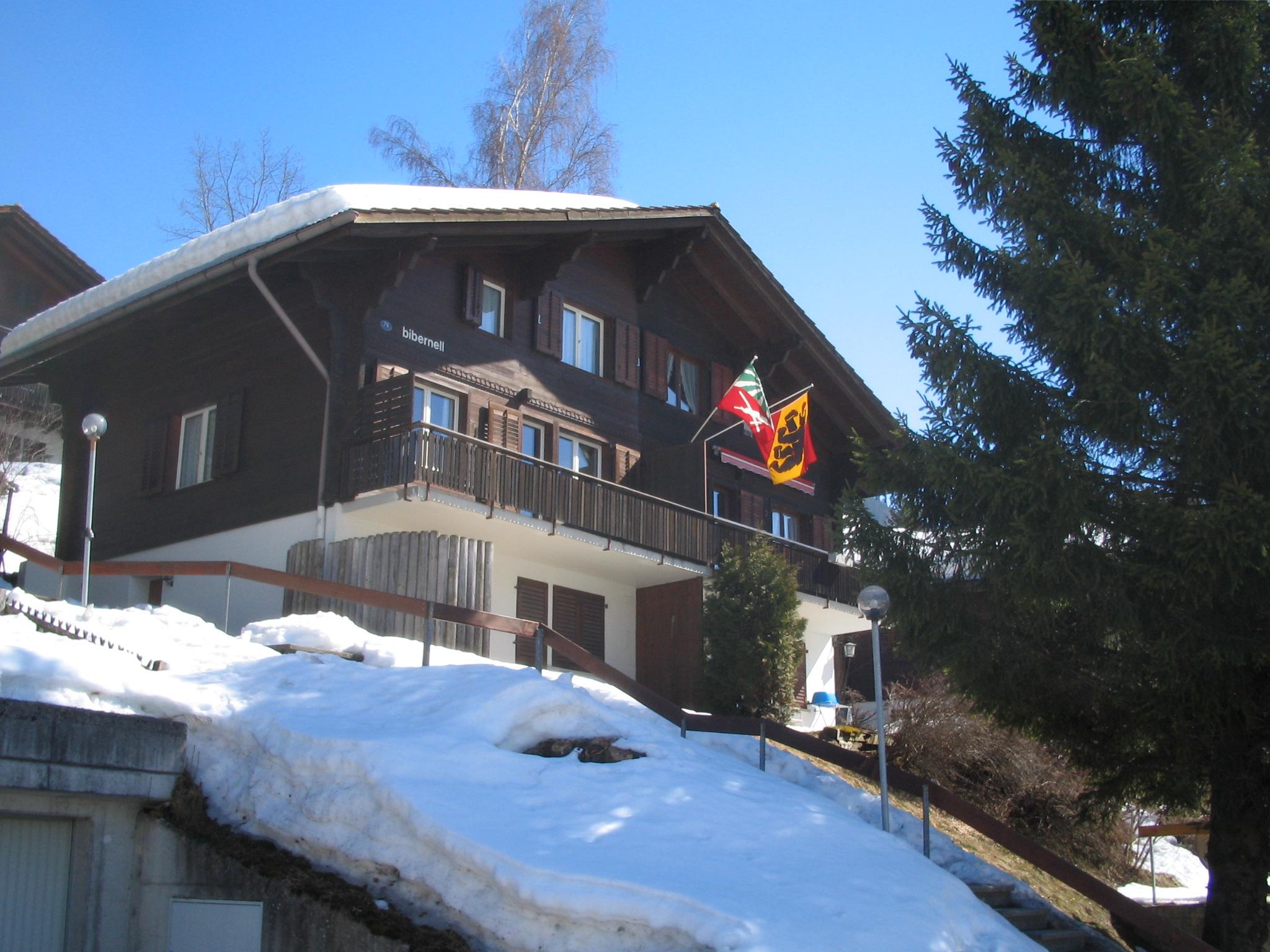Chalet Berberis im Winter mit Berner Flag Chalet Berberis im Winter mit Berner Flag