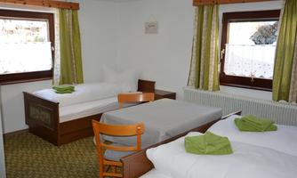 A double bed and a single bed are available to you in this room. The room includes a sink and a shower cabin.