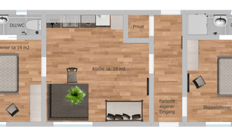 Floor plan drawing Berggenuss with 2 bedrooms, a kitchen, and a living room.