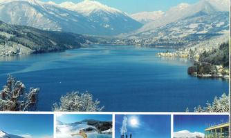 A beautiful lake surrounded by snow-capped mountains. The landscape exudes serenity and a wintry idyll.