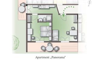 A detailed floor plan sketch of the apartment "Panorama". The image shows the layout of rooms, kitchen, and living area.