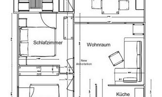 Floor plan of a house with various rooms. Visible are bedrooms, a living room, a kitchen, a dining room, and a bathroom.