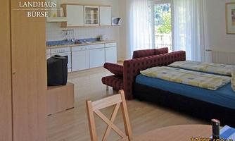 A bright and inviting living space with a kitchenette and a sleeping area. The amenities are modern and well-organized, ideal for a comfortable stay.