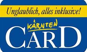A colored card with the text "Kärnten Card" and the inscription "Incredible, all-inclusive!" is in the center. The colors blue and yellow dominate the design.