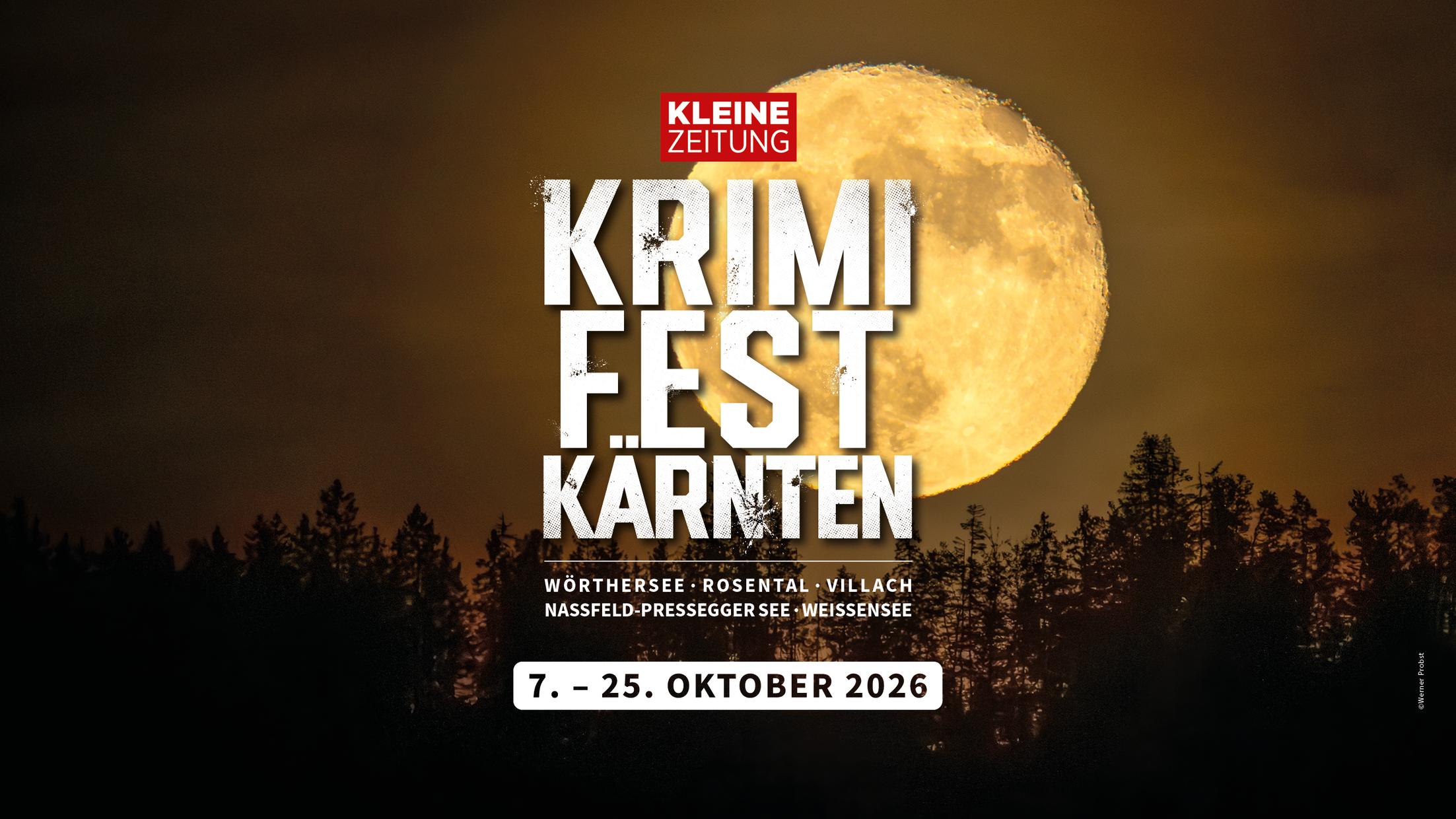 Krimifest Kärnten mit Vollmond über Wald und Seen von 7. bis 25. Oktober 2026