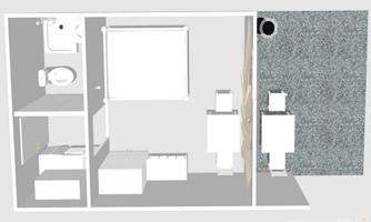 A simple bathroom with a toilet, a sink, and a bathtub. The room is bright and has a clear arrangement of the furniture.