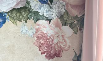 A beautiful wallpaper featuring various flowers, including peonies and other floral details. The colors are soft and harmonious.