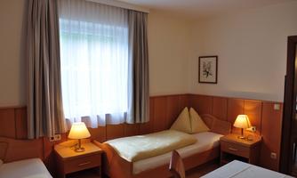 A cozy bedroom with two single beds and warm light. The windows let in plenty of daylight and the walls are painted in warm shades.