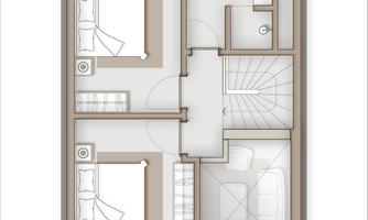 A floor plan of an apartment with two bedrooms, one bathroom, and a living area. The rooms are laid out clearly and include windows.