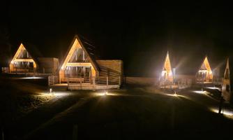 Chalet village at night