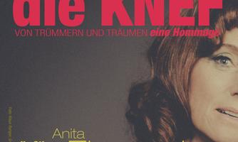 Ein Plakat für eine Hommage an die Knef. Es zeigt den Titel und Informationen zu einem Event mit Anita Eberwein und dem Swing Kollektiv Wien.