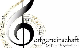 Ein musikalisches Logo mit einer großen Notenschlüssel und Noten. Es gehört zur Ortsgemeinschaft St. Peter ob Radenthein.
