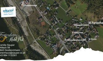 An overview map of the holiday home with surrounding information. The image shows various facilities and streets near Großkirchheim.