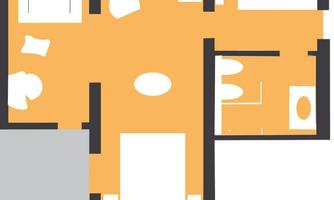 A floor plan sketch of an apartment with various rooms. The areas are depicted in orange and black.