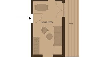 A floor plan of an apartment with an area of 29 m². It shows areas such as living/dining, sleeping, and bath/WC.