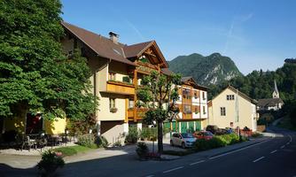 A picturesque village with beautiful houses along the roadside. In the background, there are green mountains and a clear sky.