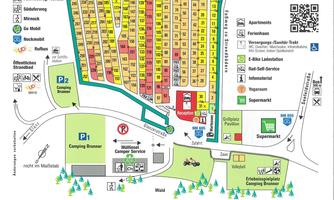 A map of the Brunner campsite at Lake Millstatt. It shows the pitches, facilities, and access to the beach.
