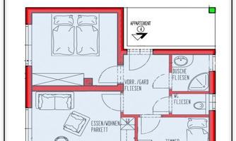 A floor plan for Apartment 4. The layout shows different areas such as bedroom, living and dining area, as well as a bathroom.