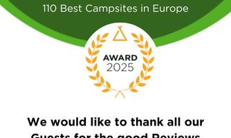 We are the prize winners of 2025 and are among the 110 best campsites in Europe. Thank you to all our guests for the positive reviews.