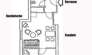 A floor plan of a two-room apartment with a total area of 44.5 m². The apartment features a balcony, a bedroom, a kitchen, and a bathroom.