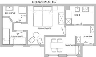 Wohnbeispiel Grundriss FEWO 48m2