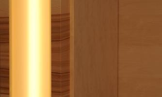 A hotel room door with the room number 203 and a stylized crown symbol. The door has a modern wooden surface and is well-lit.